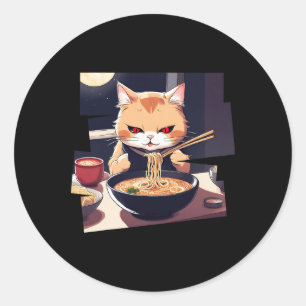 Pegatina Redonda Ramen Kawaii Cat Anime 1