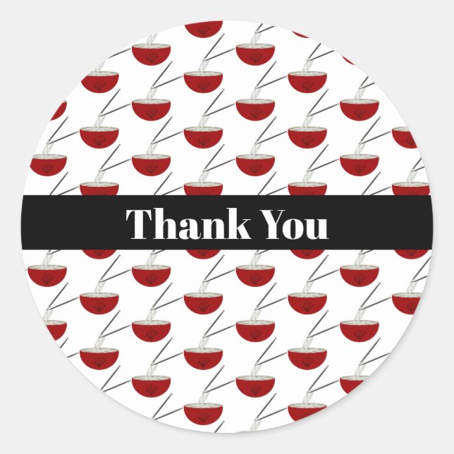 Pegatina Redonda Ramen Noodles Asian Bowl Party (Anverso)