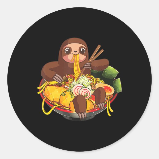 Pegatina Redonda Ramen Sloth Kawaii Anime obsequia a los niños (Anverso)