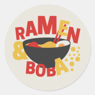 Pegatina Redonda Ramen y Boba Adorables