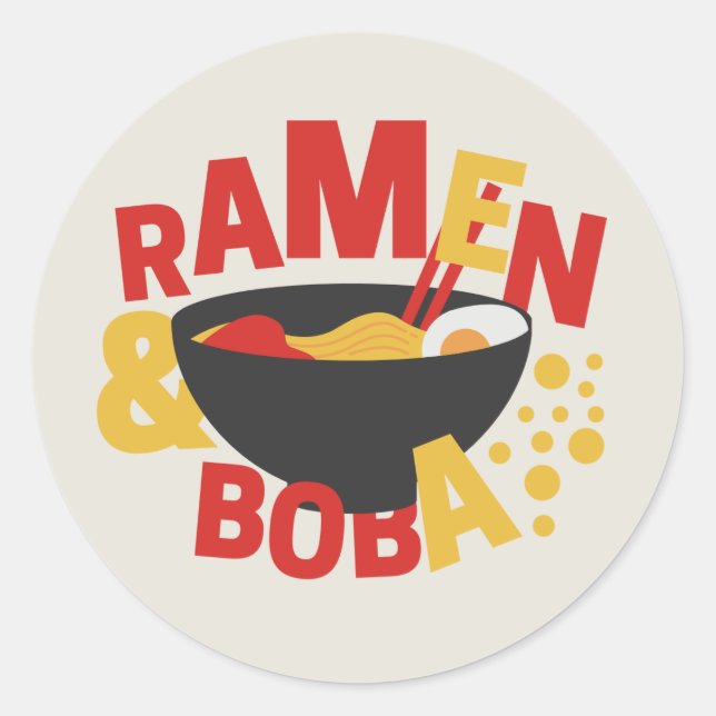 Pegatina Redonda Ramen y Boba Adorables (Anverso)