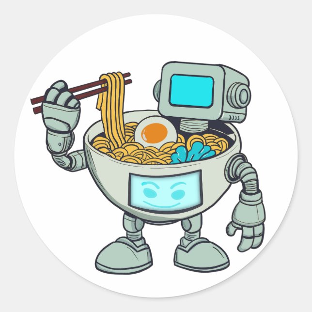 Pegatina Redonda Ramenbot (Anverso)