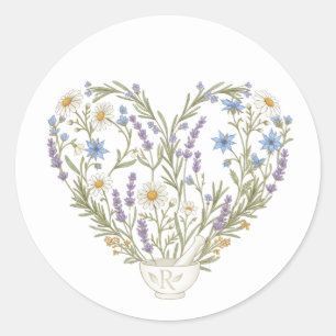 Pegatina Redonda Ramillete Herbal Corazón de Boticario