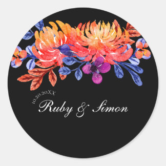 Pegatina Redonda Ramo de Acuarela Floral Elegante para Boda