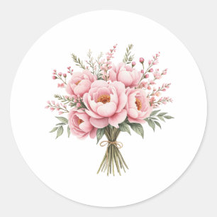 Pegatina Redonda Ramo de flores de peonía rosa bonita