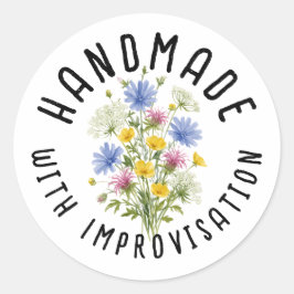 Pegatina Redonda Ramo de flores silvestres hecho a mano con improvi