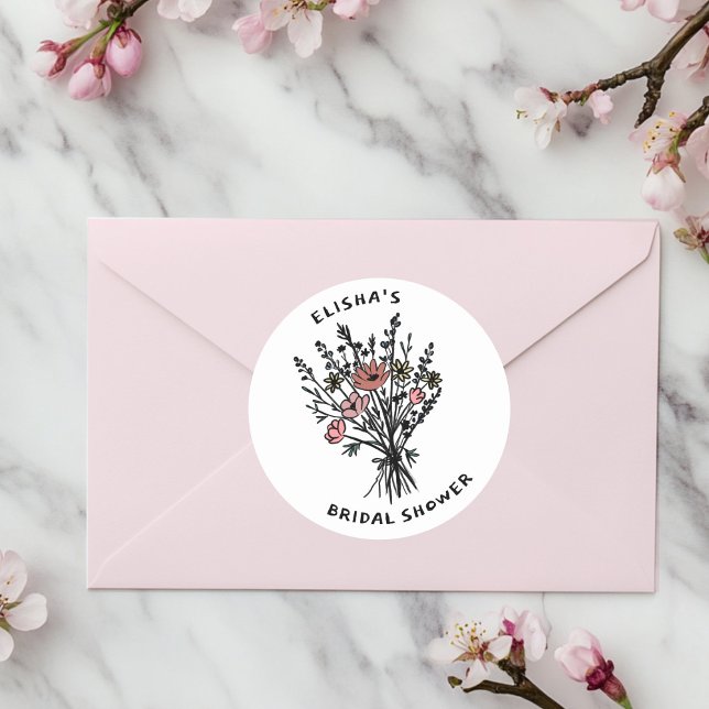 Pegatina Redonda Ramo de flores silvestres Rústico Bridal Shower ca (Wildflower Bouquet Rustic Whimsical Bridal Shower Classic Round Sticker
)