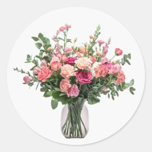 Pegatina Redonda Ramo de hermosas flores arte floral