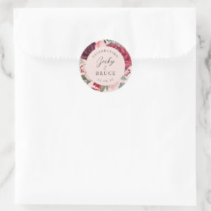 Pegatina Redonda Ramo de novia rosa romántico Novia y novio
