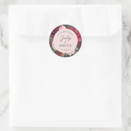 Pegatina Redonda Ramo de novia rosa romántico personalizado