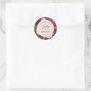 Pegatina Redonda Ramo de novia rosa romántico personalizado