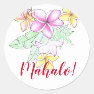 Pegatina Redonda Ramo de Plumeria - calcomanías personalizadas.