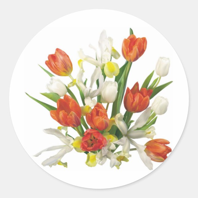 Pegatina Redonda ramo de verano con tulipanes (Anverso)