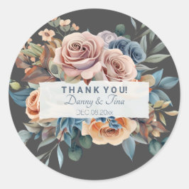 Pegatina Redonda Ramo Floral Acuarela Personalizable