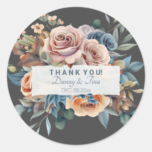 Pegatina Redonda Ramo Floral Acuarela Personalizable