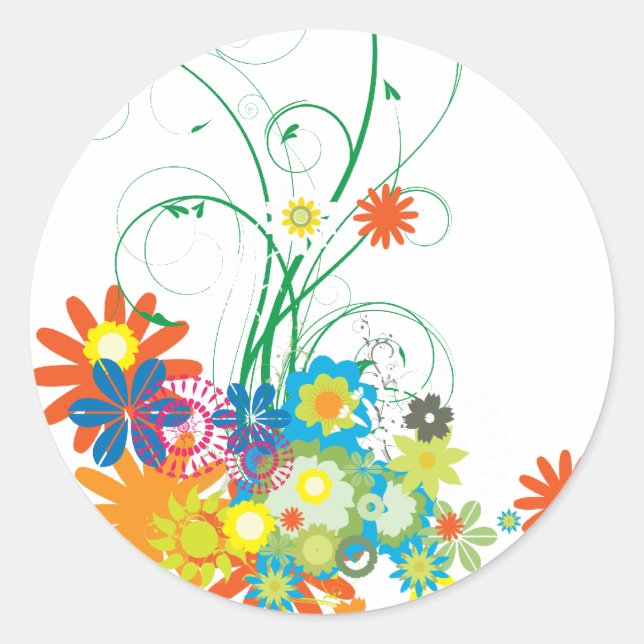 Pegatina Redonda ramos de flores en espiral vectorial (Anverso)