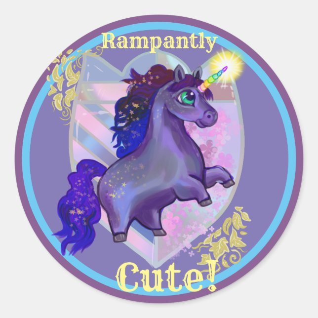 Pegatina Redonda Rampantly Cute Unicorn (Anverso)