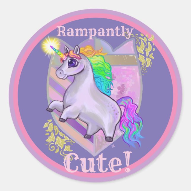 Pegatina Redonda Rampantly Cute Unicorn (Anverso)