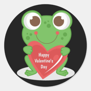 Pegatina Redonda Rana animada feliz del día de San Valentín