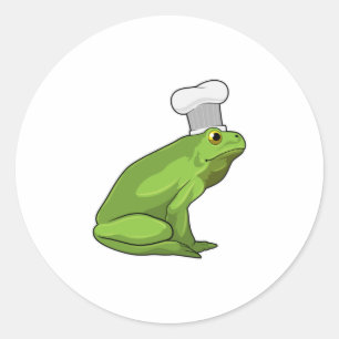 Pegatina Redonda Rana cocinada con gorra de Chef