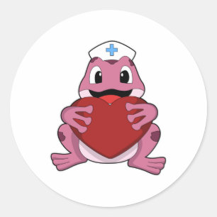 Pegatina Redonda Rana como enfermera con corazón