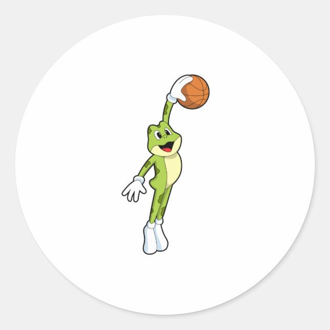 Pegatina Redonda Rana como jugador de baloncesto con baloncesto.PNG (Anverso)