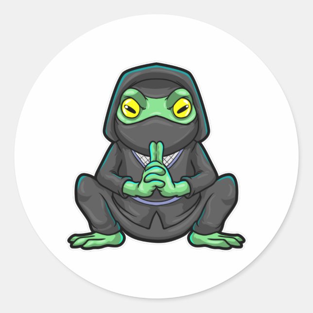 Pegatina Redonda Rana como Ninja en negro (Anverso)