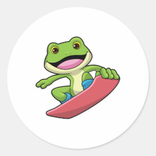 Pegatina Redonda Rana como snowboard con snowboard