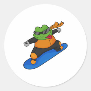 Pegatina Redonda Rana como snowobarder con Snowboard