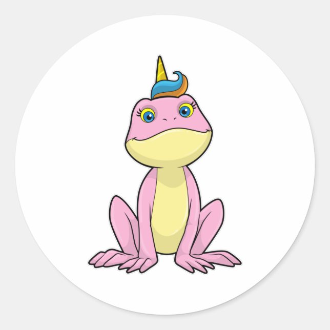 Pegatina Redonda Rana como unicornio (Anverso)