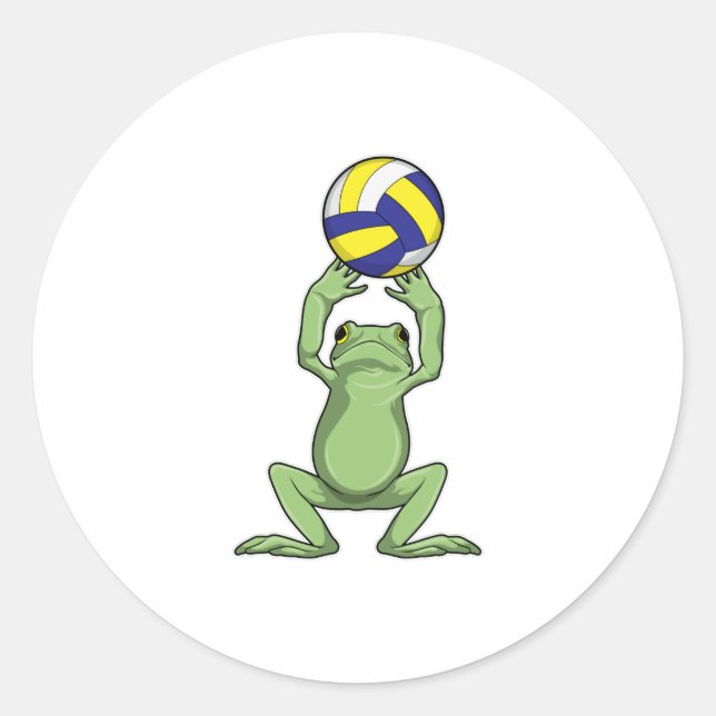 Pegatina Redonda Rana con voleibol (Anverso)