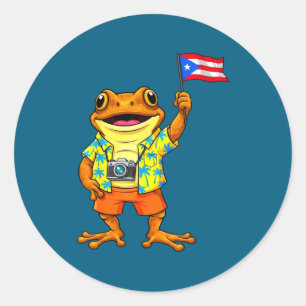 Pegatina Redonda Rana coqui divertida bandera de puerto rico boricu