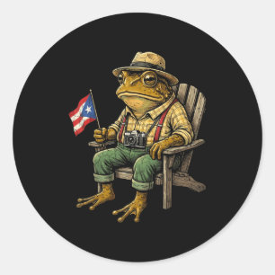 Pegatina Redonda Rana coqui divertida bandera de puerto rico taino