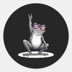 Pegatina Redonda Rana coqui retro rock música bandera de puerto ric