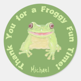 Pegatina Redonda Rana de árbol verde lindo - cumpleaños de los niño