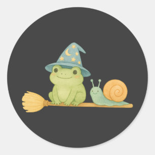 Pegatina Redonda Rana de bruja suave en la habitación con Halloween