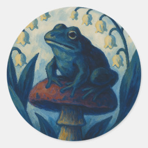 Pegatina Redonda Rana de Cottagecore en hongos con Lily