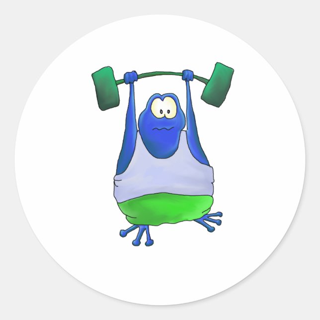 Pegatina Redonda Rana de elevación de pesas (Anverso)