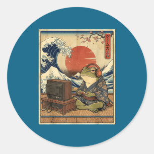 Pegatina Redonda Rana de juegos Arte Ukiyo-e Jugador japonés Anime