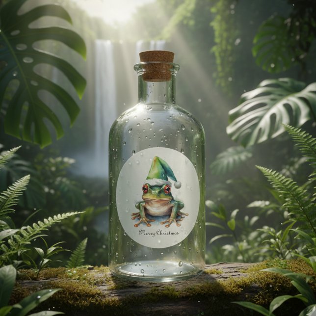 Pegatina Redonda Rana de Navidades rojos, personalizado (Subido por el creador)