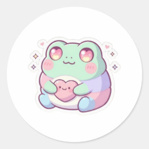 Pegatina Redonda Rana de ojos de corazón Sticker Rana minimalista a