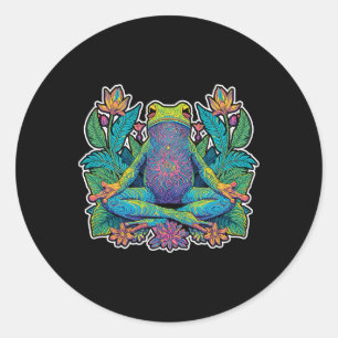 Pegatina Redonda Rana de yoga meditar zen pose lance estiramiento