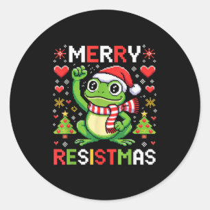 Pegatina Redonda Rana divertida de Navidad política Feliz Resistmas