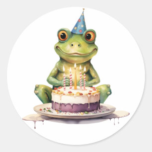 Pegatina Redonda Rana divertida feliz cumpleaños
