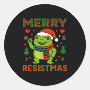 Pegatina Redonda Rana Divertida Feliz Resistmas Retro Política Fies