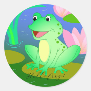 Pegatina Redonda Rana divertida, ilustracion personalizado
