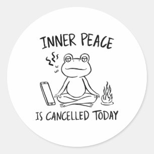 Pegatina Redonda Rana Divertida Meditación Yoga Meme Arte Ingenuo P