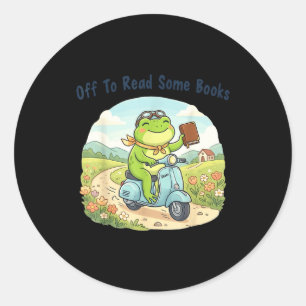 Pegatina Redonda Rana divertida meme se va a leer algunos libros am