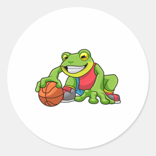 Pegatina Redonda Rana en deportes con baloncesto (Anverso)
