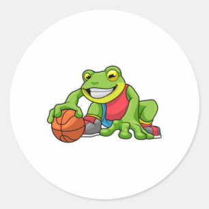 Pegatina Redonda Rana en deportes con baloncesto